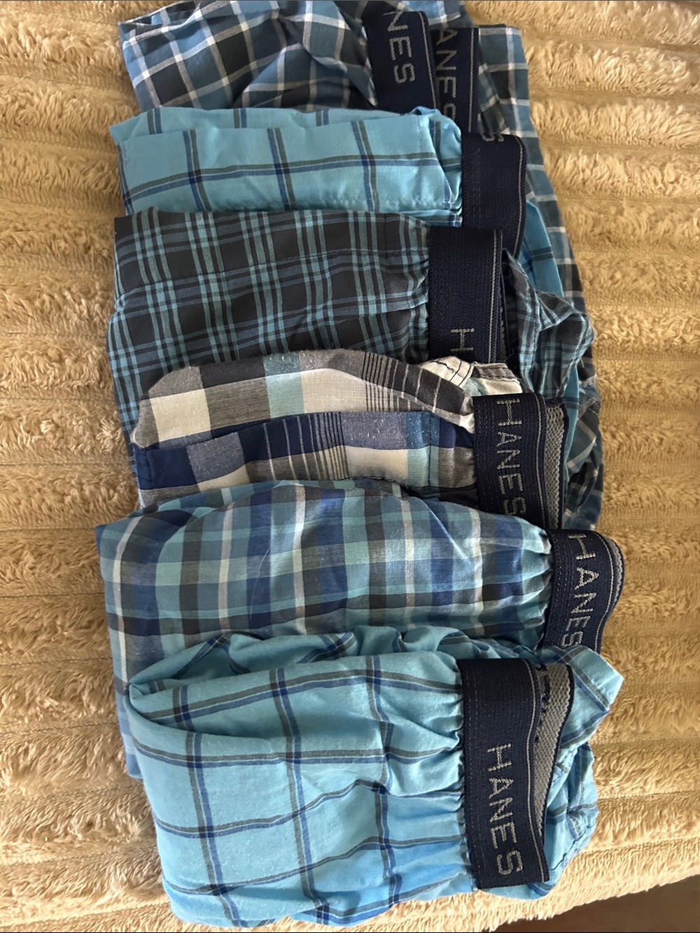 Hanes Blue Plaid Men's Boxer underwear-6 Pack